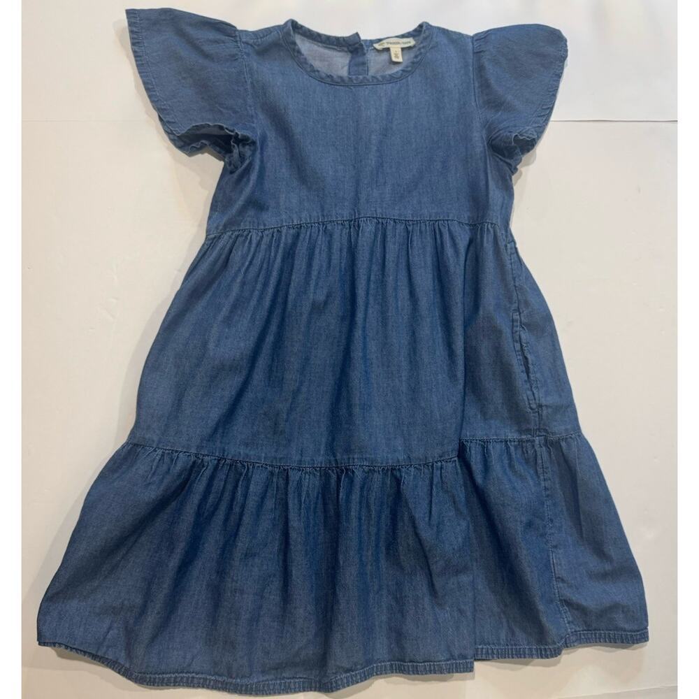 Tucker Tate Girls Denim Dress Size 7 Chambray Fit Flare Short Sleeve Tiered Blue